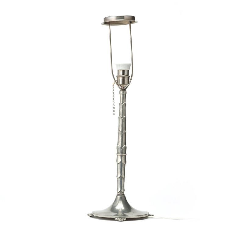 A Swedish Grace pewter table lamp by Harald Linder for J L Hultman, Uddevalla 1932.