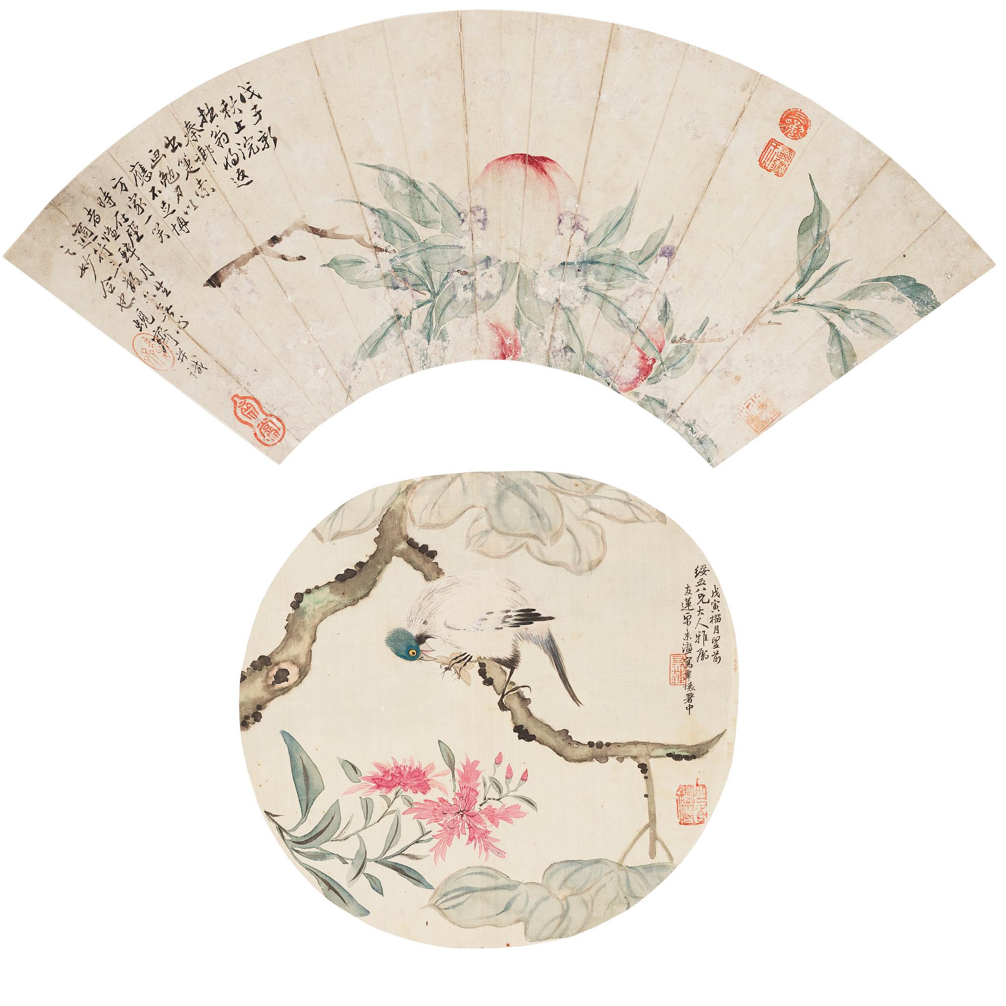 Two Fan paintings by unknown artis, late Qing dynasty.