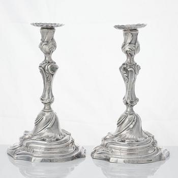 Four Swedish Rococo silver candlesticks, mark of Arvid Floberg, Stockholm 1768 and 1779.