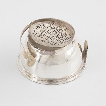 An English silver wine funnel with strainer, mark of John Emes, London 1801.