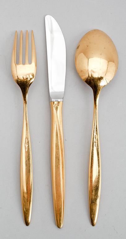 BESTICK, 18 delar, förgyllt silver, WMF. Totalt vikt 1085 gram.