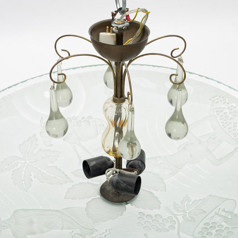 A Bo Notini blasted glass ceiling lamp, by Glössner & Co, Stockholm 1940's.