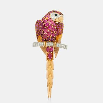 745. A ruby and single-cut diamond brooch in the shape of a parrot.