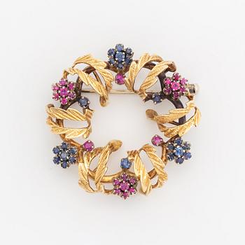 Sapphire and ruby brooch.