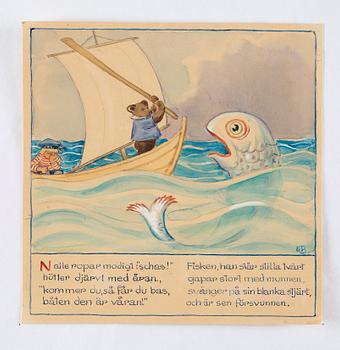 Elsa Beskow, "Lillebrors segelfärd. Bilderbok av Elsa Beskow. Med musik av Alice Tegnér".