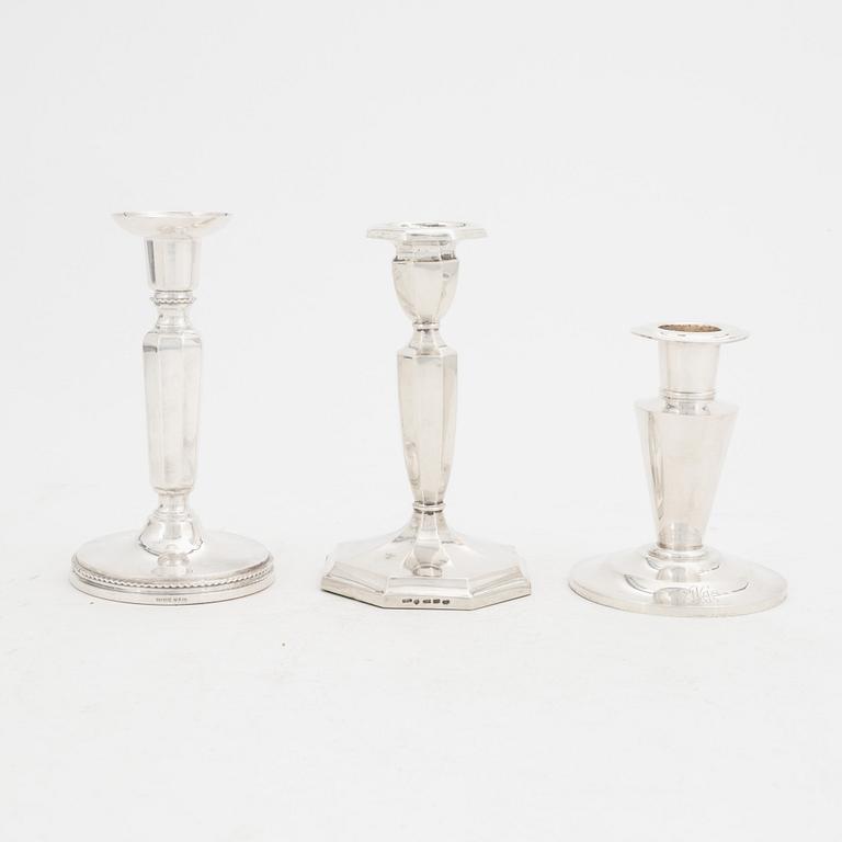 Three pairs of silver candlesticks, Finnish and Swedish hallmarks 1927-1972.