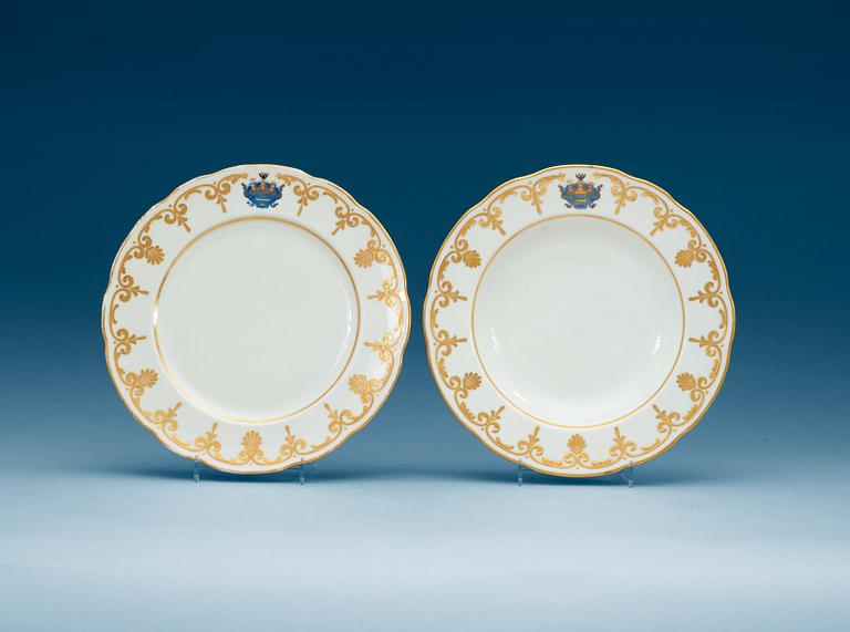 Two Russian Armoiral plates, Imperial porcelain manufactory, St Petersburg, period of Nicholas I.