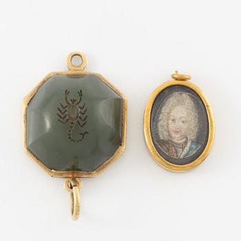 Collection of gems, seals, and miniature portraits, 19th century.
