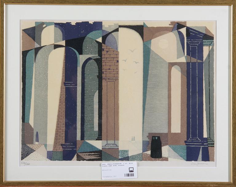 FÄRGLITOGRAFIER, 2 st. Erik Olsson samt Sven Jonsson.