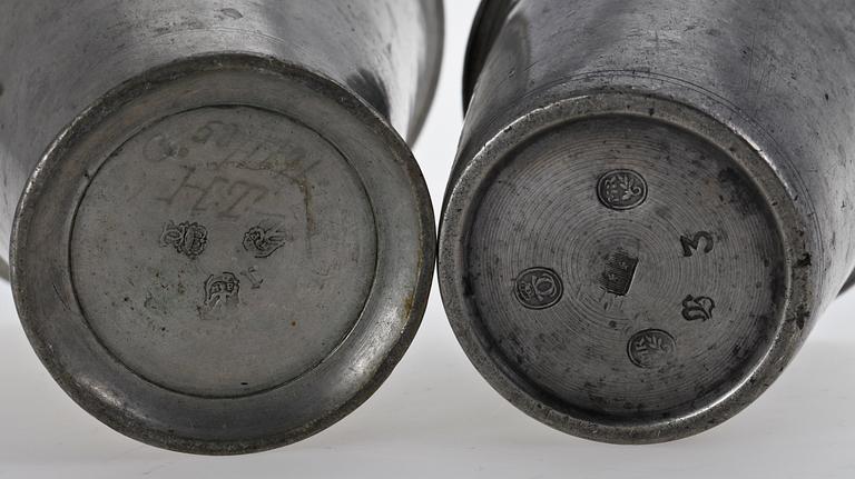 BÄGARE, 2 st, tenn, Karlskrona, 1700/1800-tal.