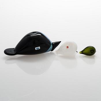 Oiva Toikka, Glasfåglar, 3 st, glas. Signerade O Toikka Nuutajärvi Notsjö.