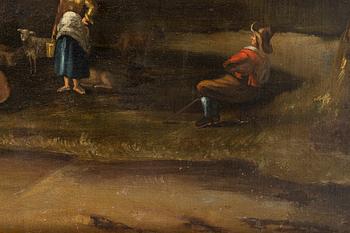 Aelbert Cuyp, follower of., Pastoral coastal landscape with figures and livestock.