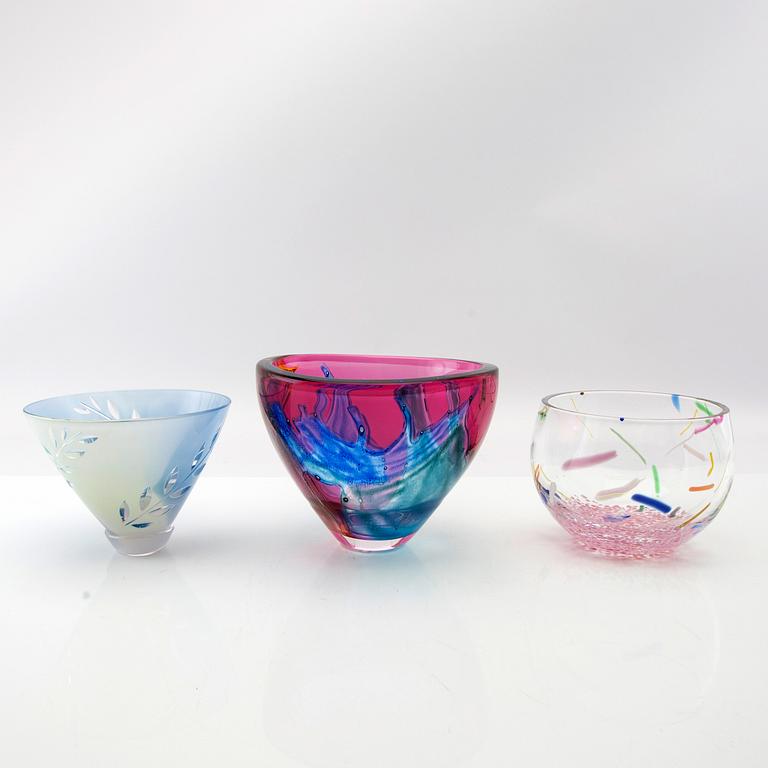 Berit Johansson, 3 signed bowls, signed Orrefors.