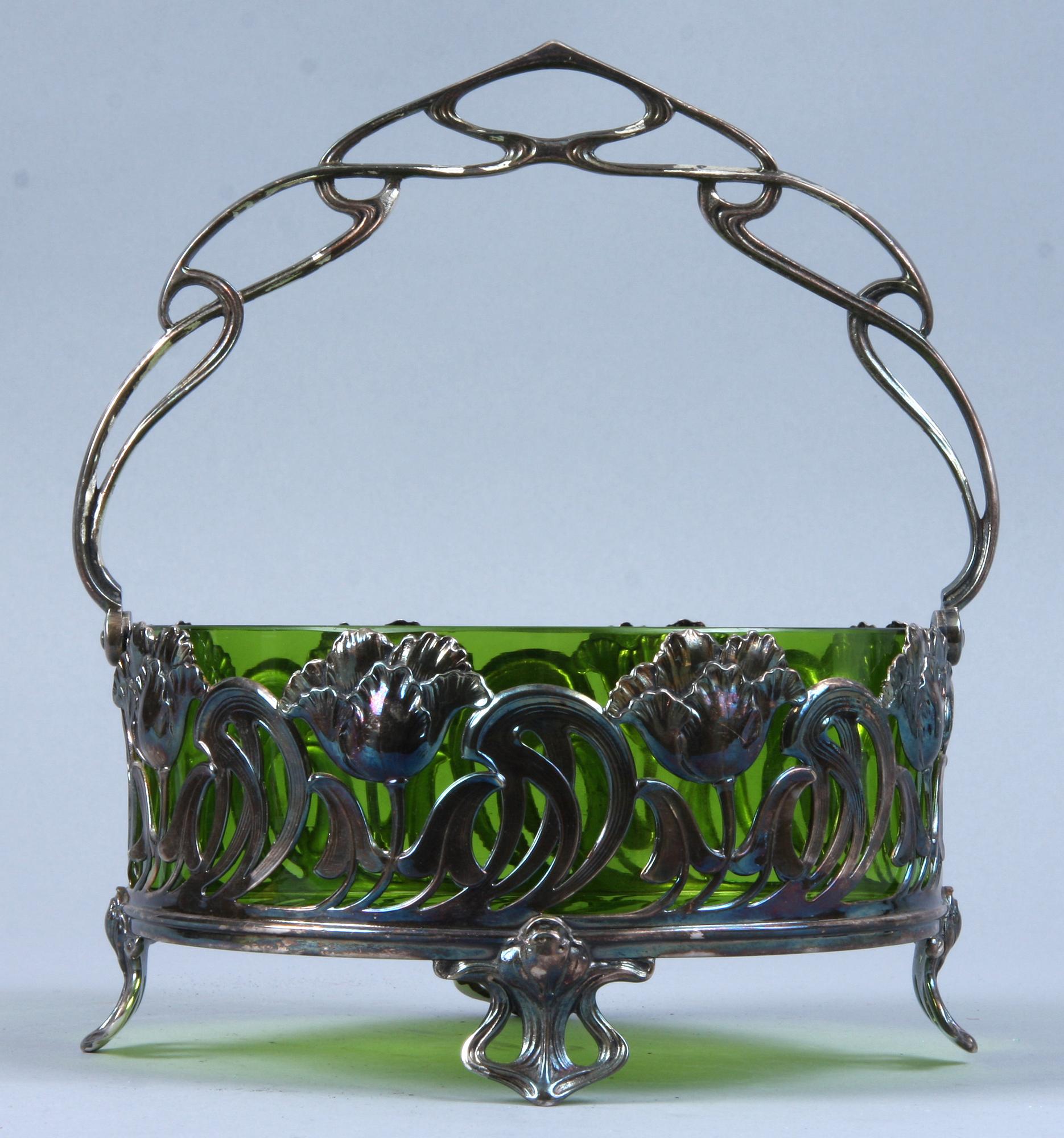 SKÅL, vitmetall och glas, jugend, WMF, runt sekelskiftet 1800/1900.