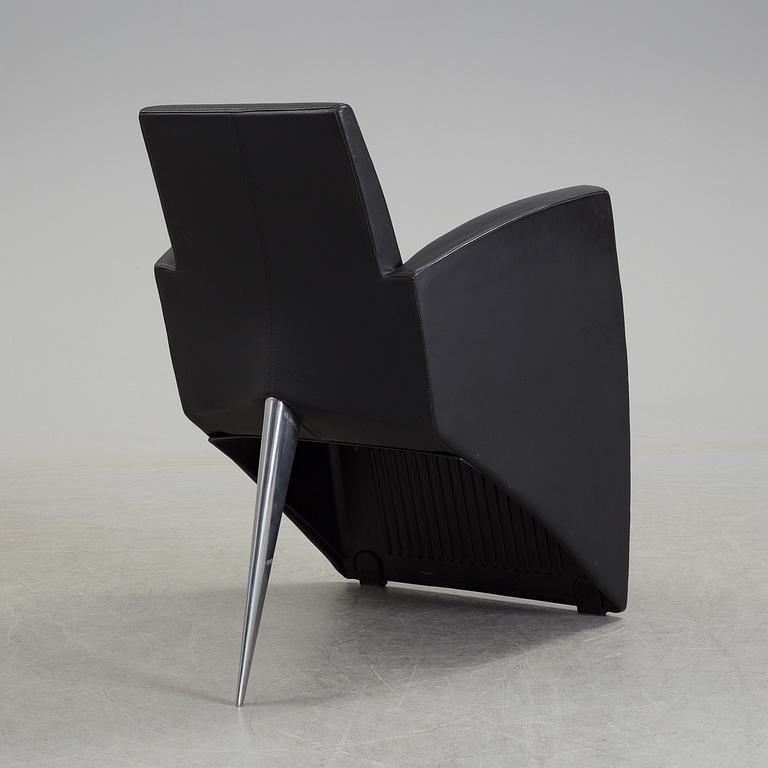 A Philippe Starck 'J Serie Lang' black leather and cast aluminium lounge chair, by Aleph, Italy.