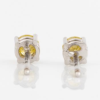Örhängen 18K vitguld med färgbehandlade gula briljantslipade diamanter.