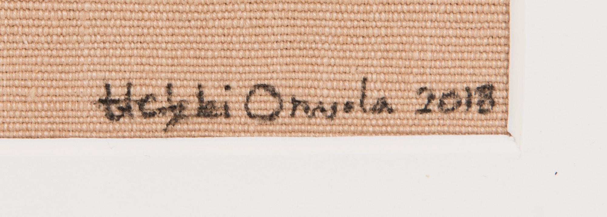 Heikki Orvola, kirjontatyö, "Kenin päähine" -sarja, signeerattu Heikki Orvola 2018.