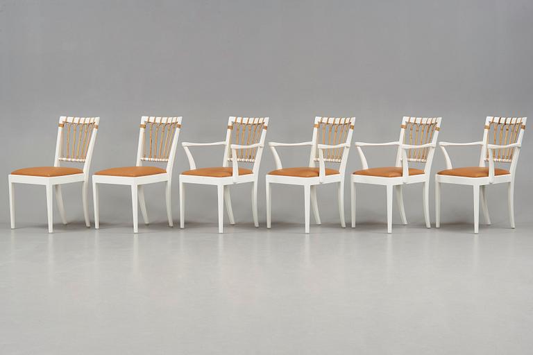 Josef Frank, stolar, 2 st och karmstolar, 4 st, Firma Svenskt Tenn, modell 1165, efter 1985.