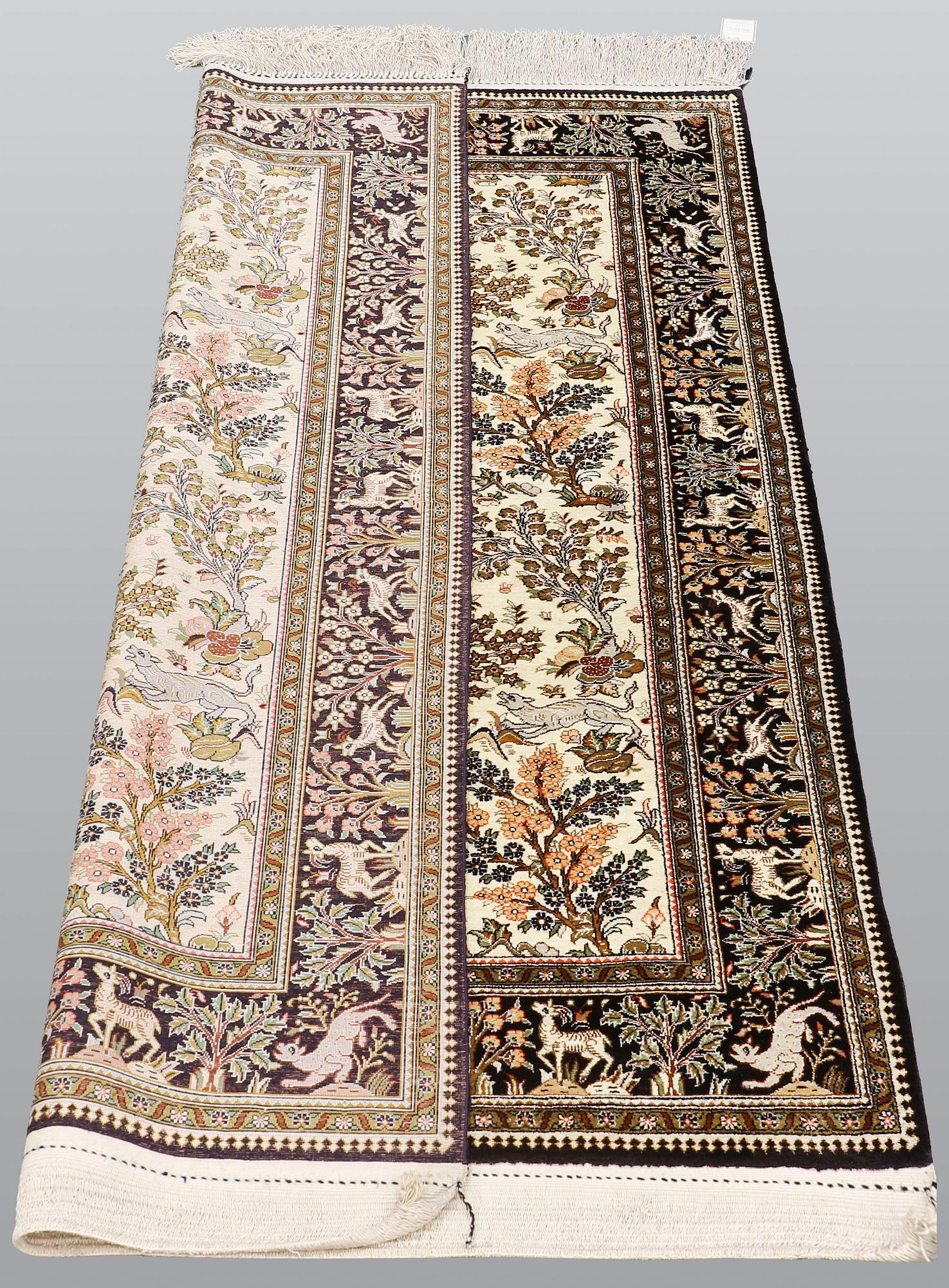 A carpet, Figural Silk Qum, ca 163 x 105 cm.