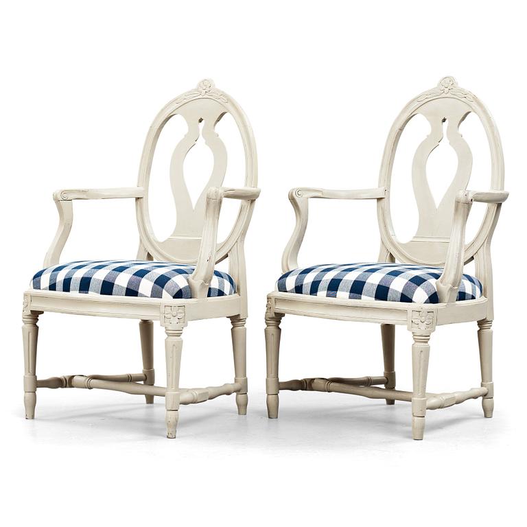 A pair of Gustavian late 18th century armchairs.