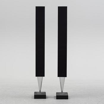 A pair of loudspeakers by Bang & Olufsen.