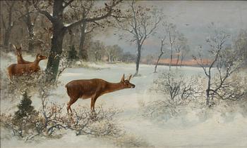 Adolf Kaufman, Winter Landscape with Roe Deer.