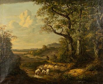 Okänd konstnär, 1800-tal, möjligen Österrike. landskap med jägare och hundar.
