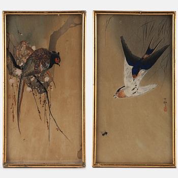 Ohara Koson, två träsnitt, Japan, 1900-tal.