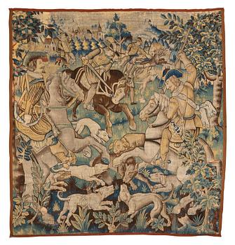 260. A tapestry, "Wolf hunting", tapestry weave, ca 250,5 x 240,5 cm, Flanders first half of the 17th century or older.