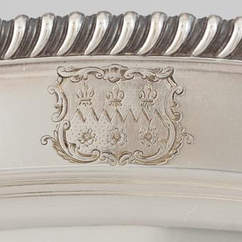A silver plate food dome cover, Atkin Brothers, Sheffield, England, and a dish, circa 1900.