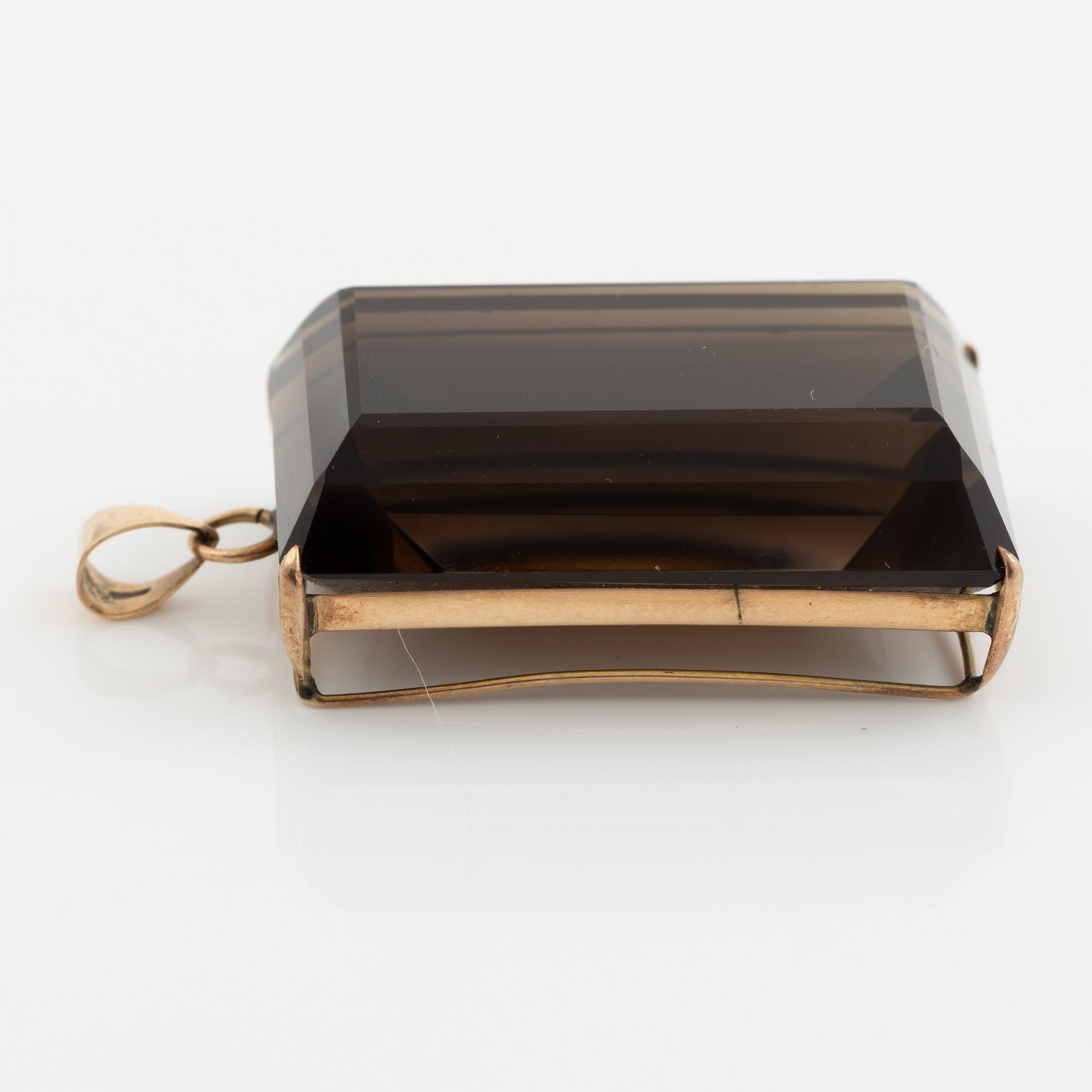 Pendant, 14K gold with smoky quartz.