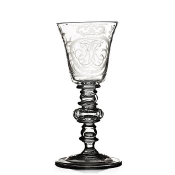 243. An engraved glass goblet, Kungsholms glasbruk, Sweden, 18th Century.