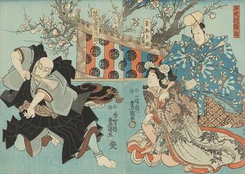 Utagawa Kunisada, färgträsnitt, diptyk, Japan, 1800-talets mitt.