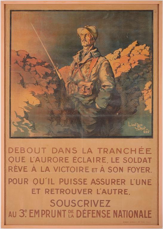 JEAN DROIT, "Debout Dans La Tranchee", affisch, trycksign, 1900-talets första hälft.