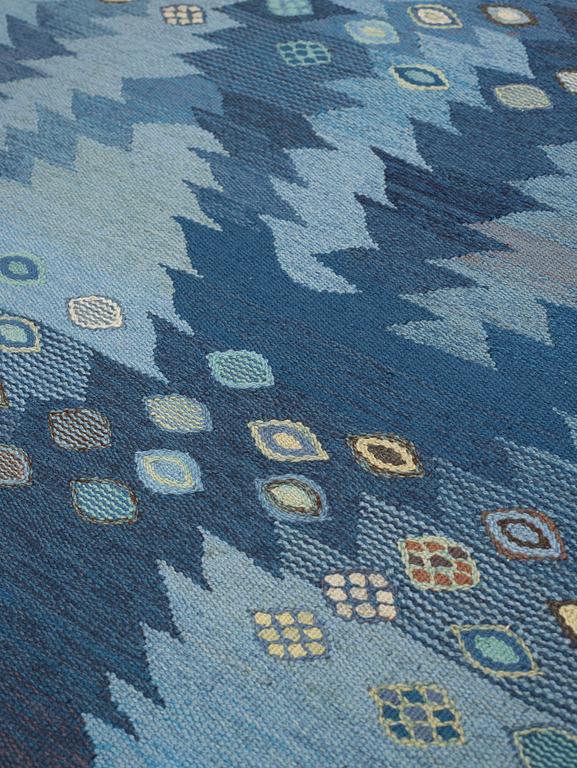 Barbro Nilsson, A carpet, "Tånga blå", flat weave, ca 355 x 252-256 cm, signed AB MMF BN.