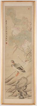 Ma Yuanyu, after, Birds by a rock formation next to a lotus pond.