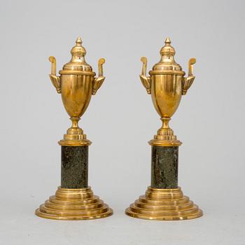 A pair of brass cassolettes No 110 Skultuna early 20th century.