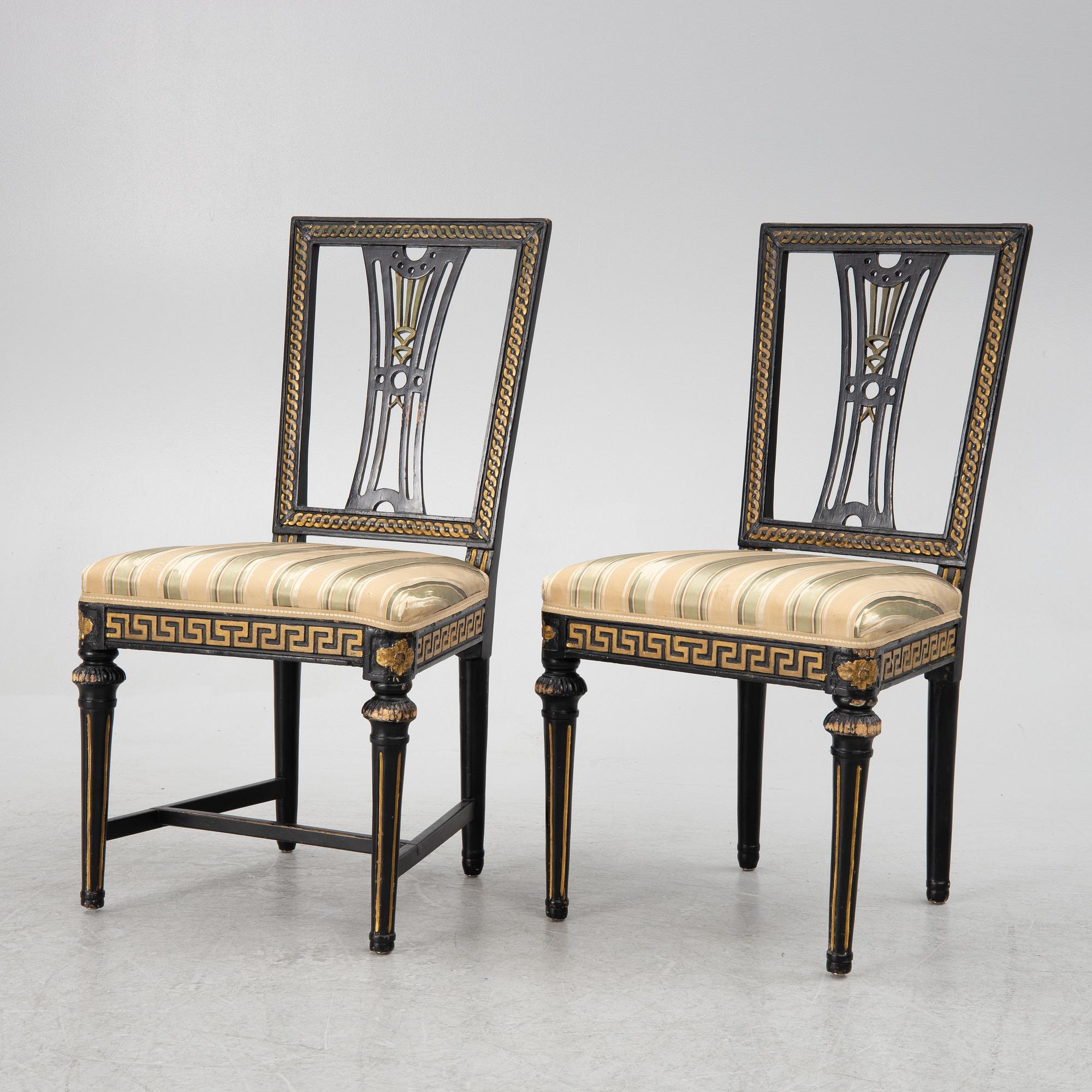 A pair of Gustavian chairs, Secon paert of the 18th century.