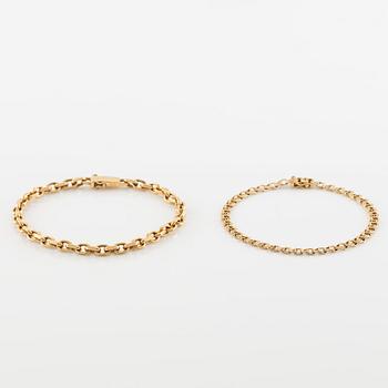 Bracelets, 2 pcs, 18K gold, of which one by Balestra.
