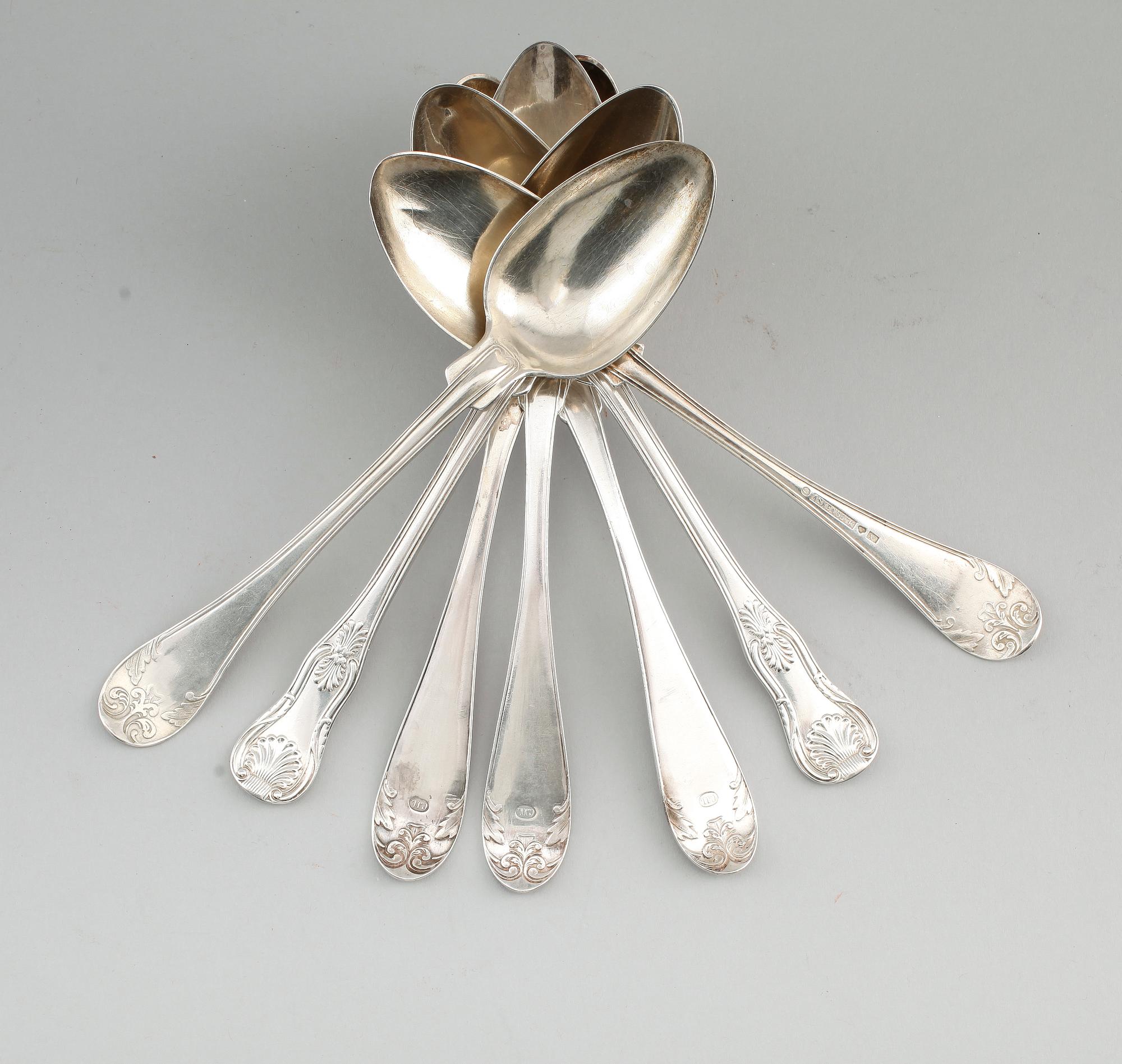MATSKEDAR, 7 st, silver, bl a 1838 och 1879. Vikt ca 438 g.