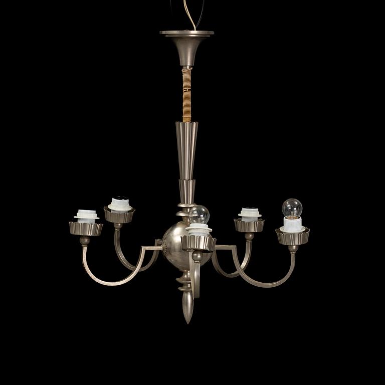 A 1920's Swedish Grace pewter ceiling lamp.