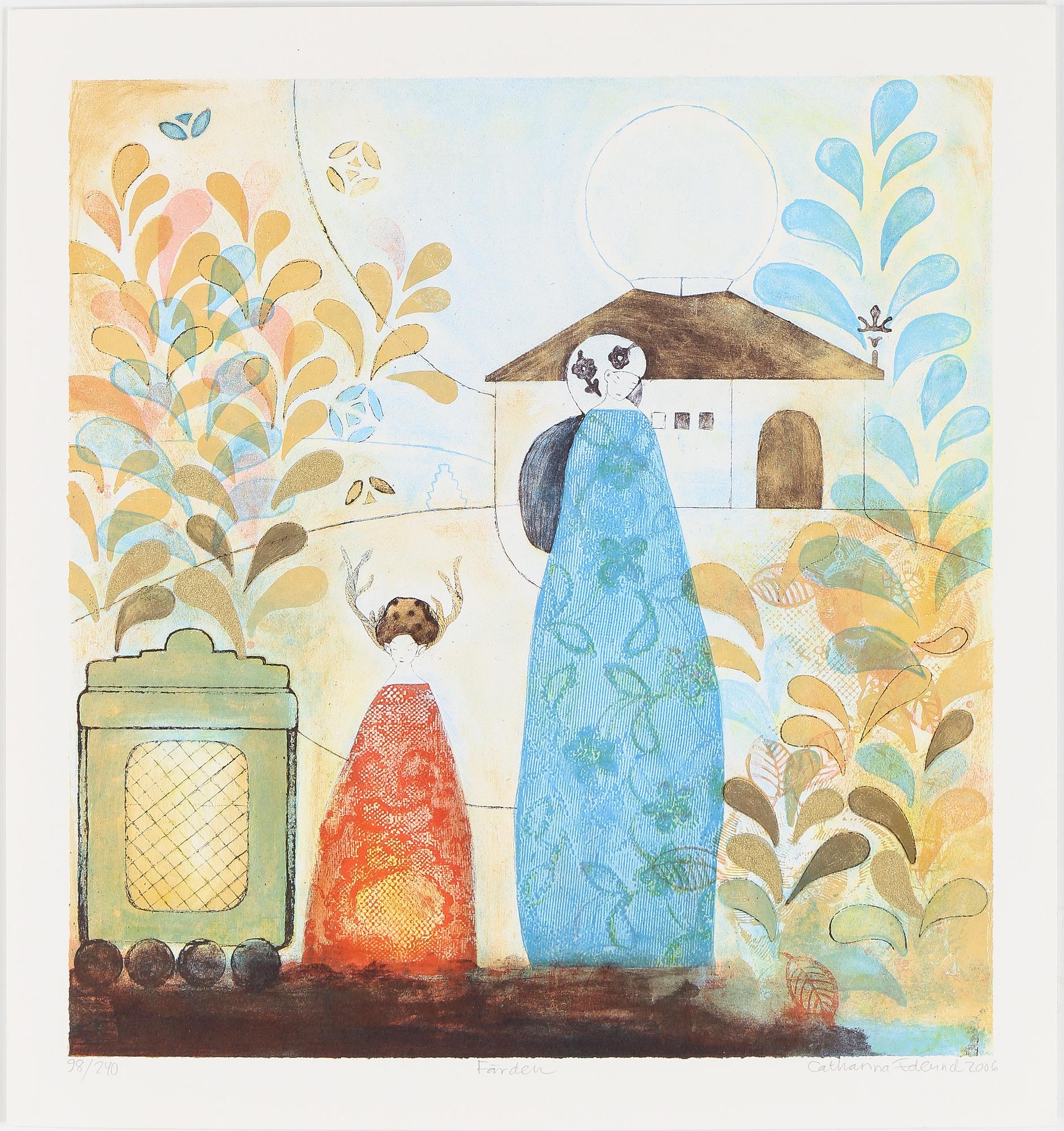 CATHARINA EDLUND, "Färden", färglitografi, signerad o numrerad 98/240.