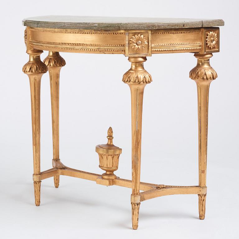 A Gustavian giltwood and marble console table, late 18th century.