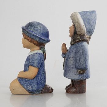 Lisa Larson, a set of two stoneware figurines, "Sommarklädd" & "Flicka 4 år", Gustavsberg.