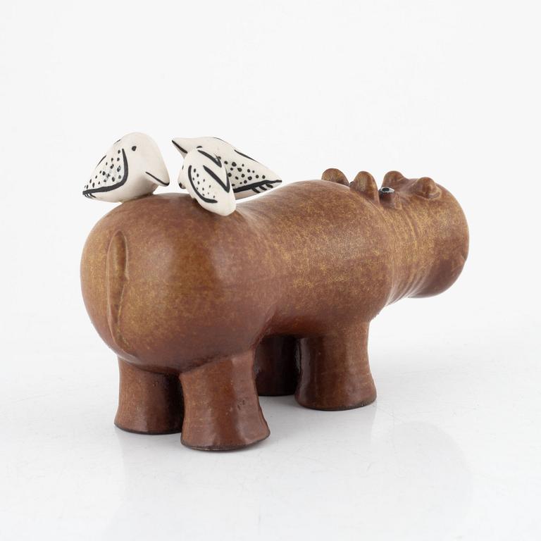 Lisa Larson, a 'Flodhäst med fåglar' (Hippo with Birds) figurine, Gustavsberg, 1966-70.