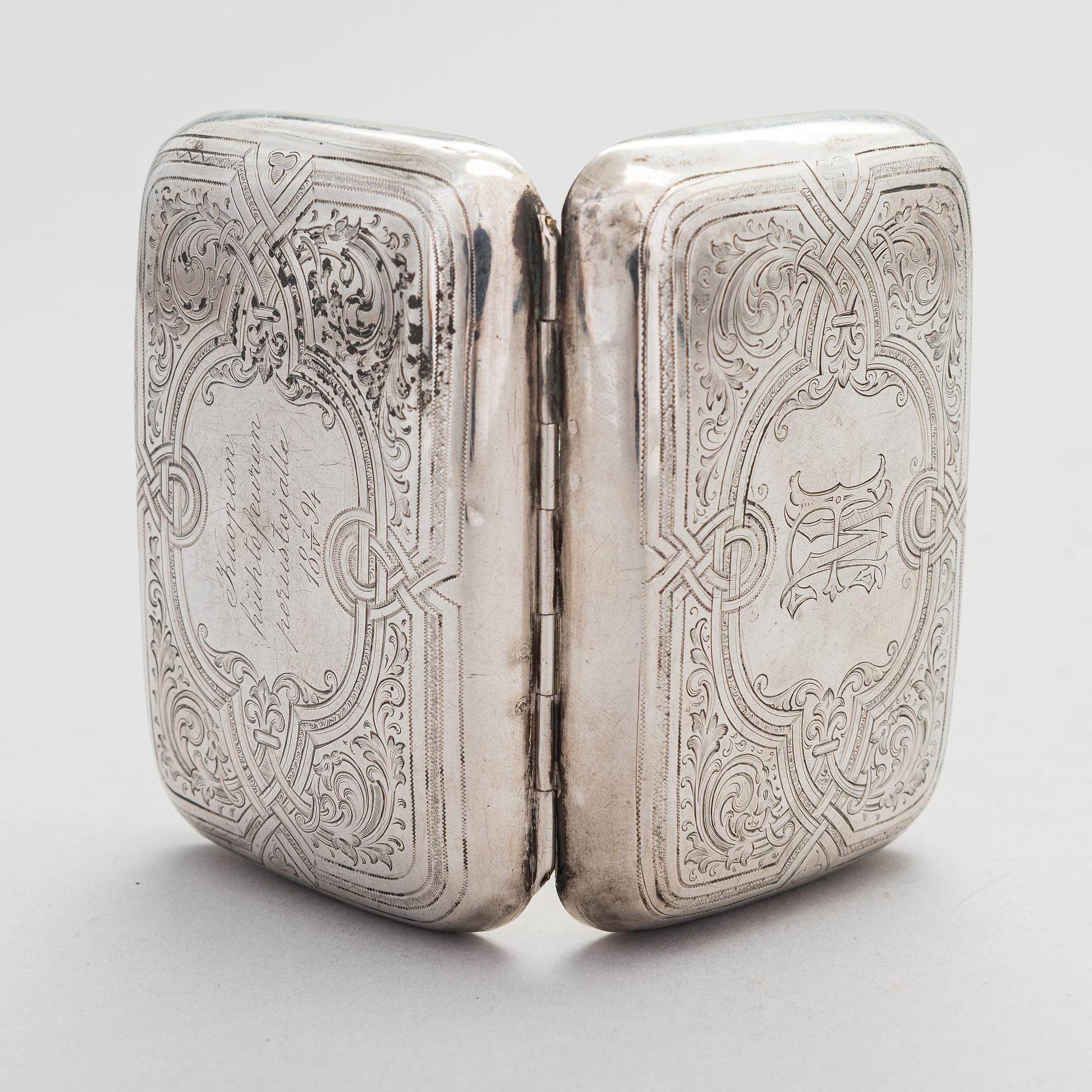 A 19th-century silver box and cigarette case, Gabriel Wahlbäck, Helsinki 1835 and Frans Viktor Lindroos, Kuopio 1892.