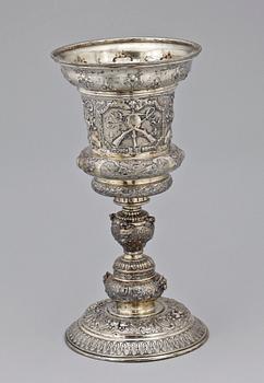 PRAKTPOKAL, underhaltigt silver, nyrenässans, TH Müller, Tyskland, dat 1897, vikt ca 1400 gram.