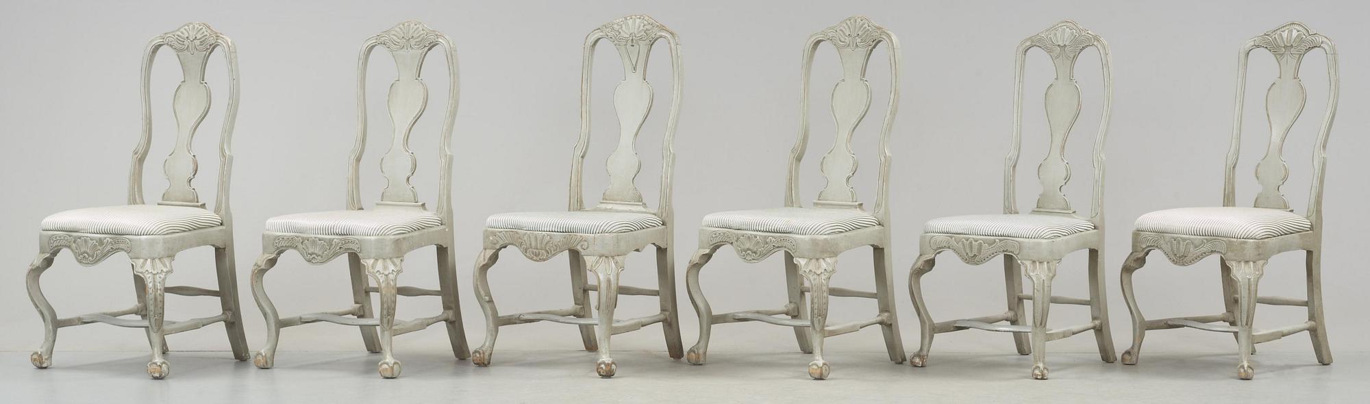 STOLAR, fyra + två stycken. Västsvensk rokoko, 1700-talets andra hälft.