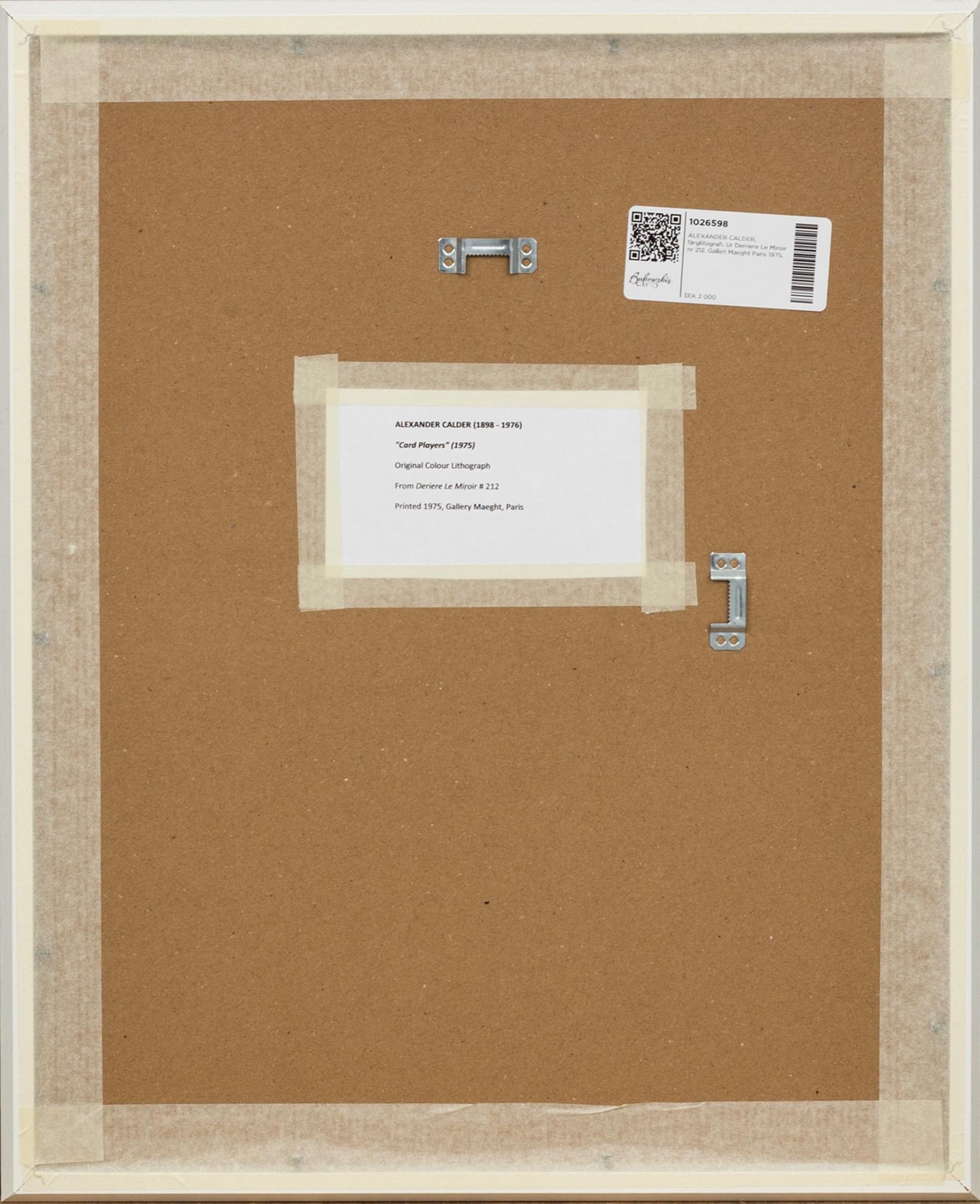 ALEXANDER CALDER,colour lithographe, unsigned, from, Derrière le Miroir no 212. Galleri Maeght Paris 1975.