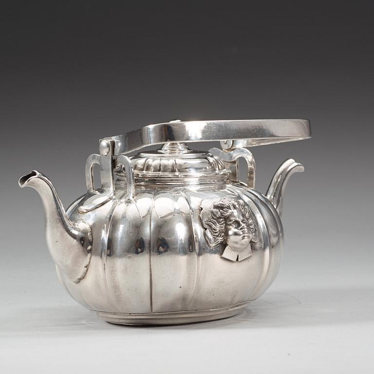 A Swedish 18th century silver tea-pot with two spouts, marks of Gustaf Stafhell d.ä., Stockholm 1740.